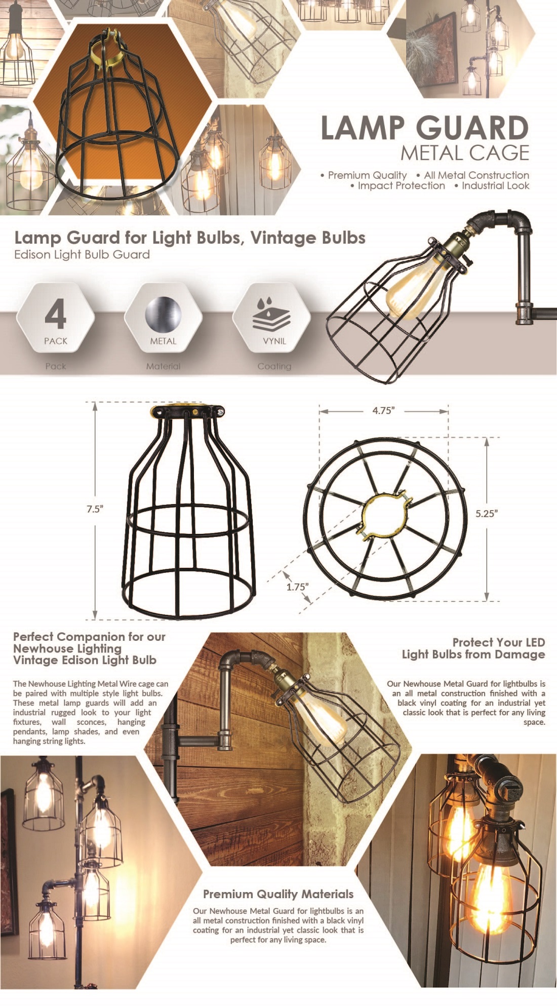 Adamax Lamp Guard for Light Bulbs, Vintage Bulbs, Edison Light Bulb